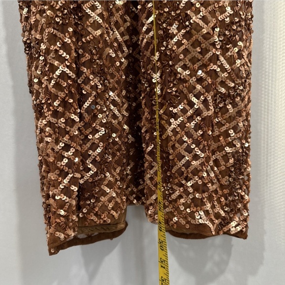 NEW $398 Mac‎ Duggal [ 10 ] Sequin Plaid Halter Neck Cocktail Dress Copper - Picture 6 of 15